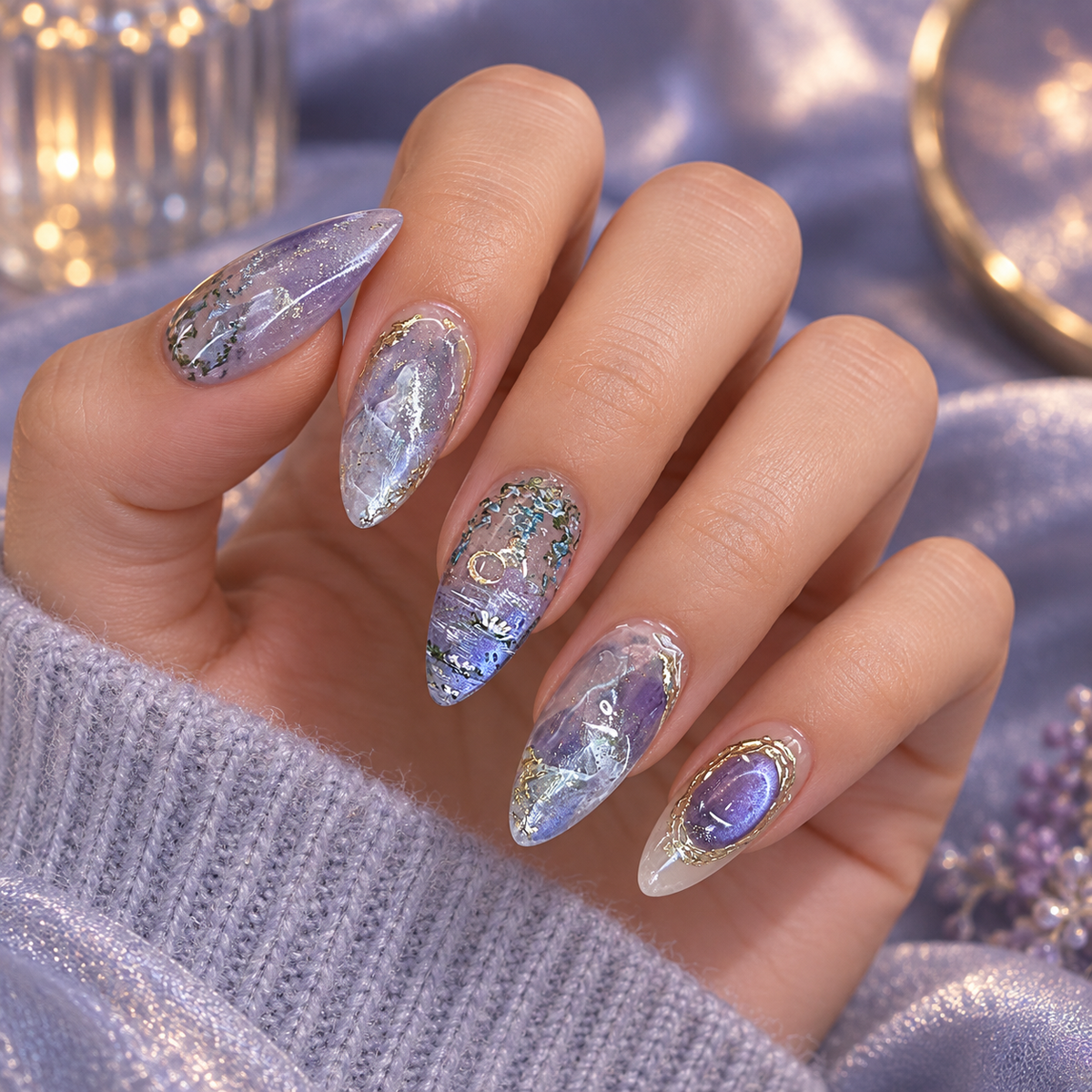Blue Purple Galaxy Cat Eye Press On Nail Set 2