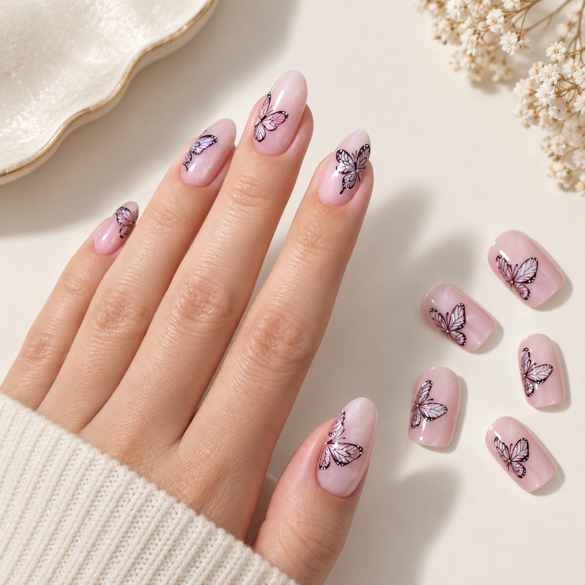 Luminous Cat Eye Butterfly Press On Nail Set