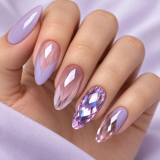 Lavender Crystal Irregular Long Press On Nail Set