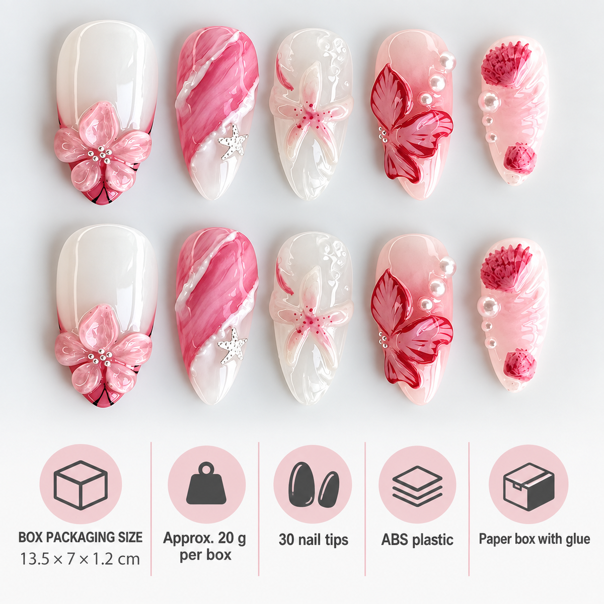 Pink Water Lily Sculpted French Press On Nails - image 3