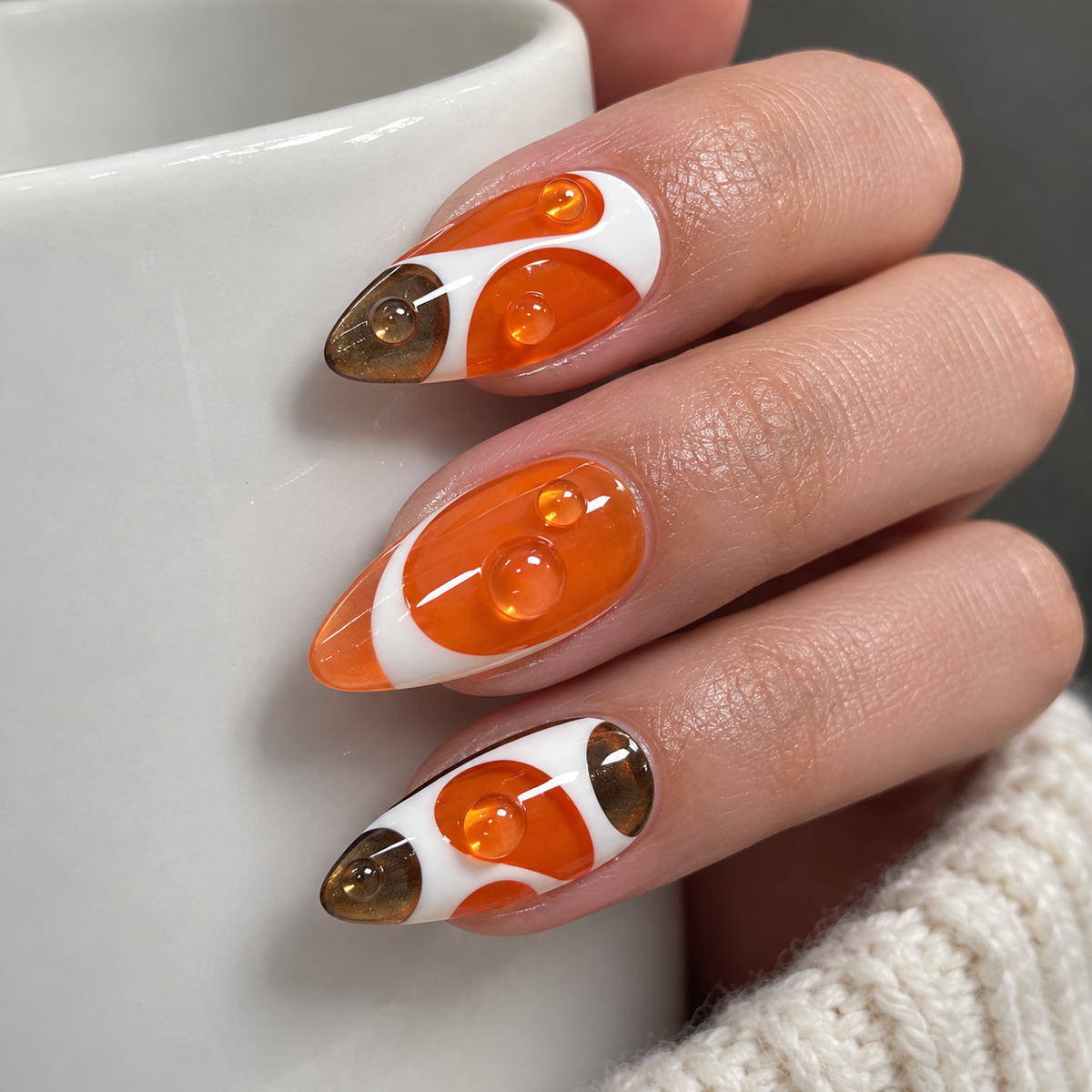 Orange Popsicle Bubble Press On Nail Set