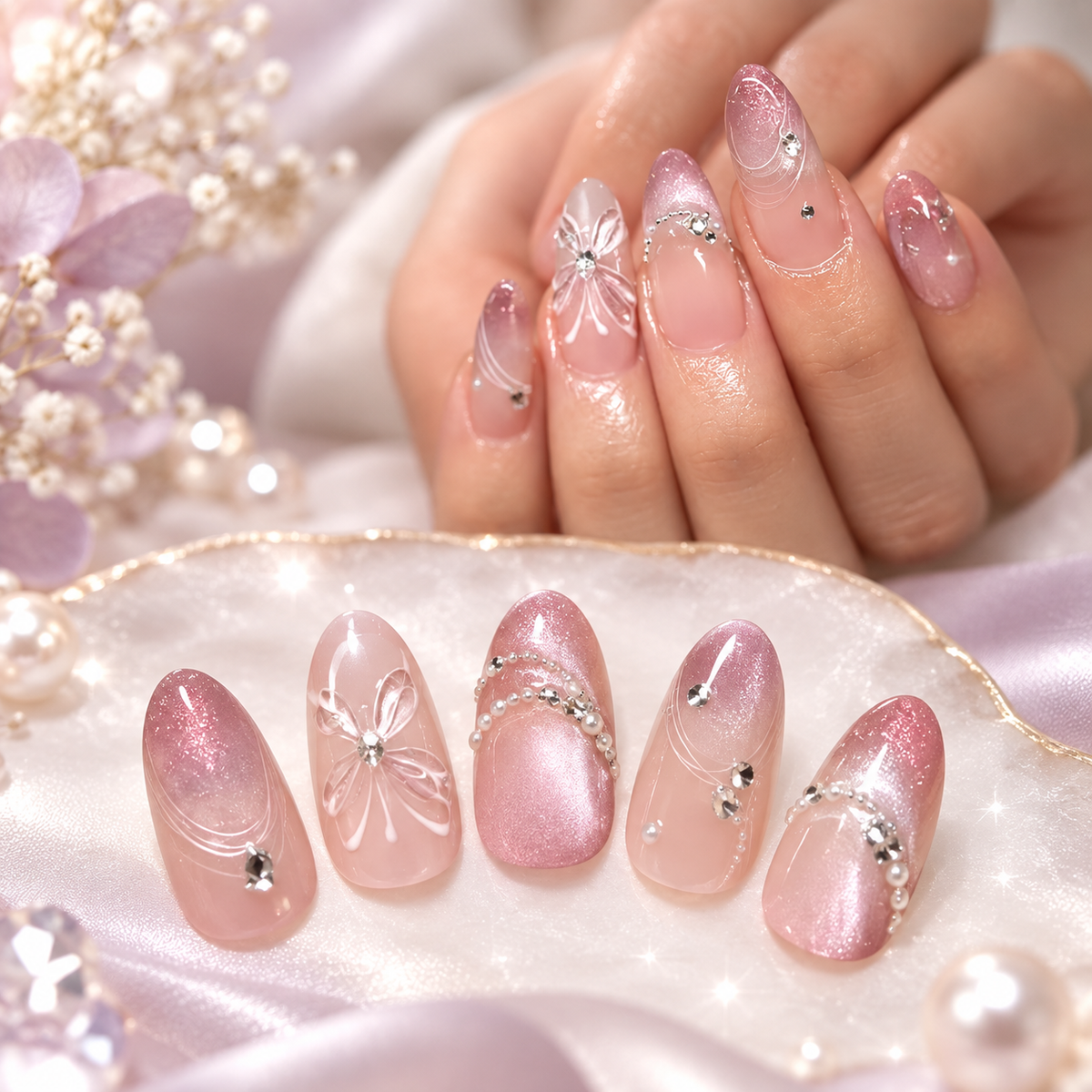 Luminous Butterfly Cat Eye Gradient Press On Nail Set