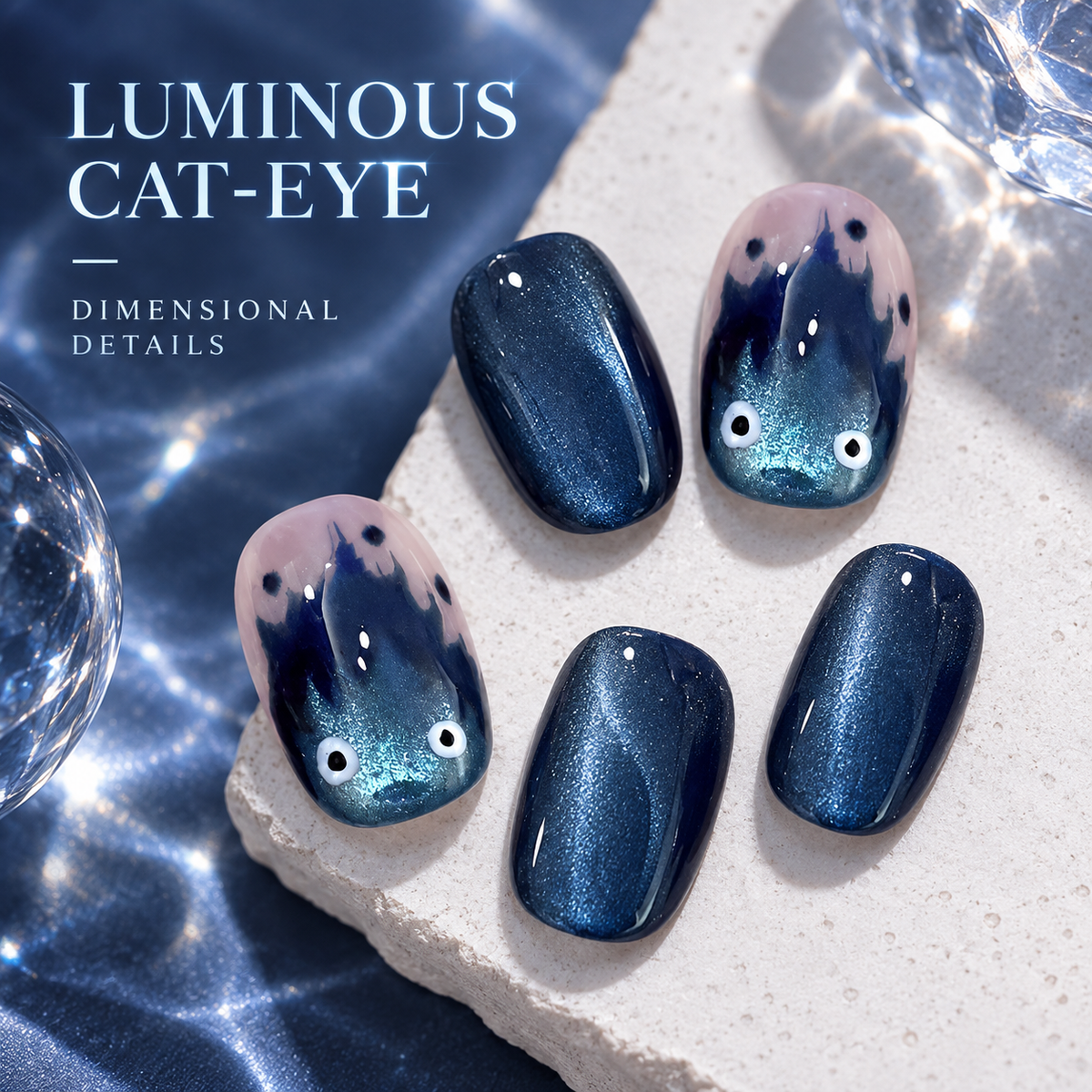 Indigo Devil Flame Cat Eye Press On Nail Set
