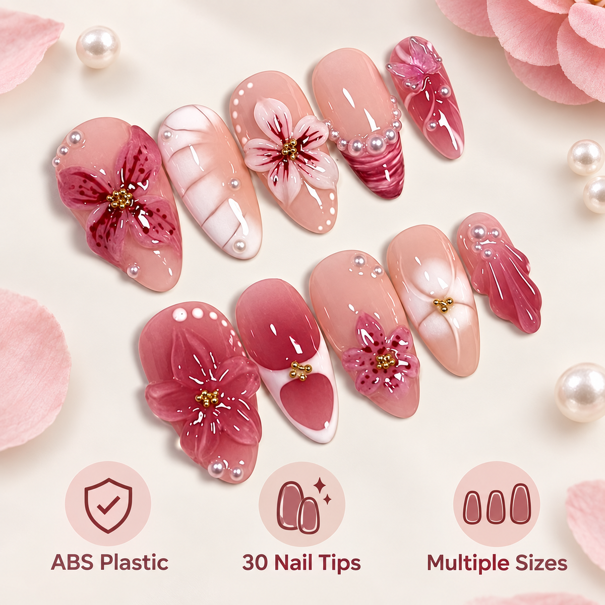Pink Camellia Pearl Press On Nails 30 Piece Set - image 6