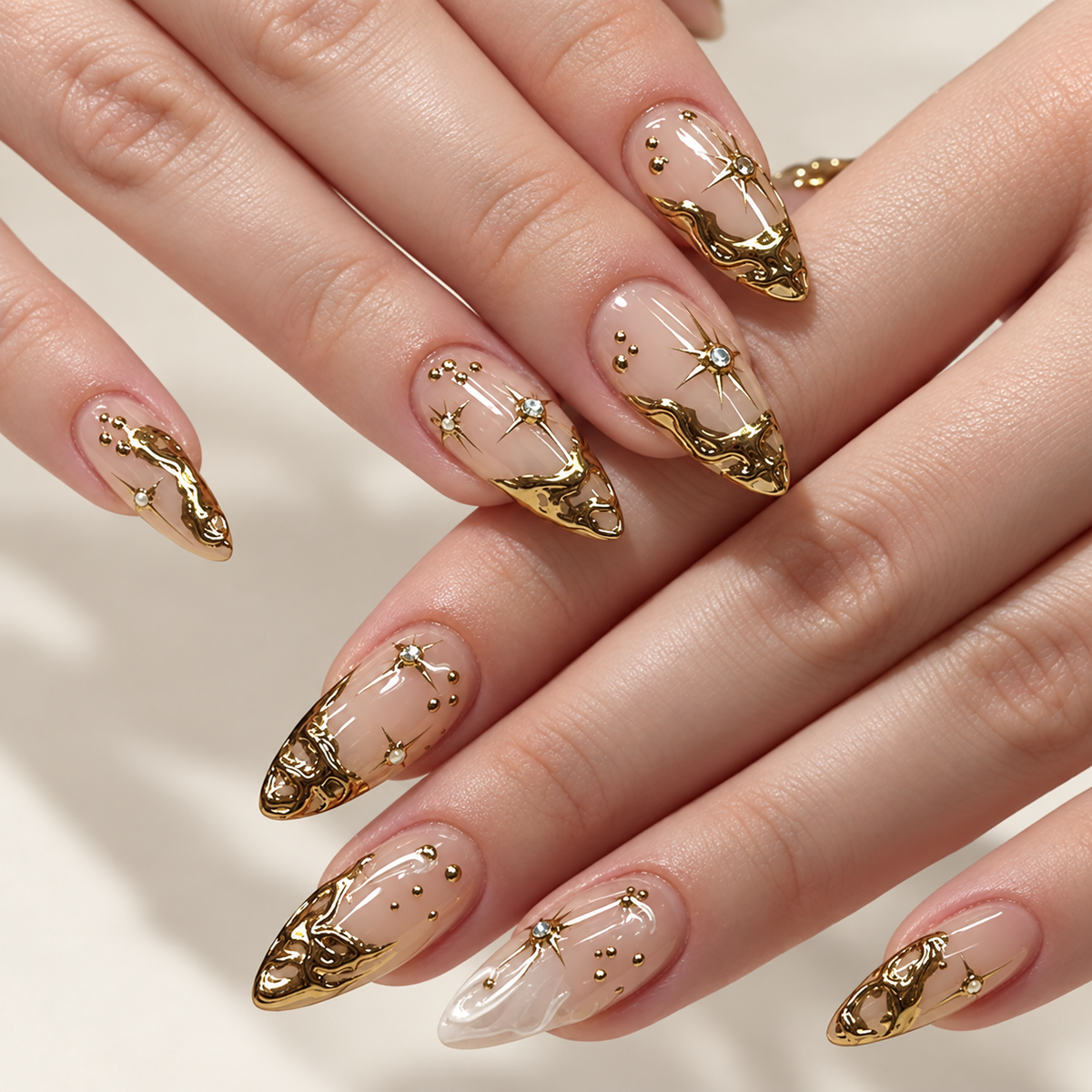 Moon Sun Embellished Irregular Press On Nails - image 1