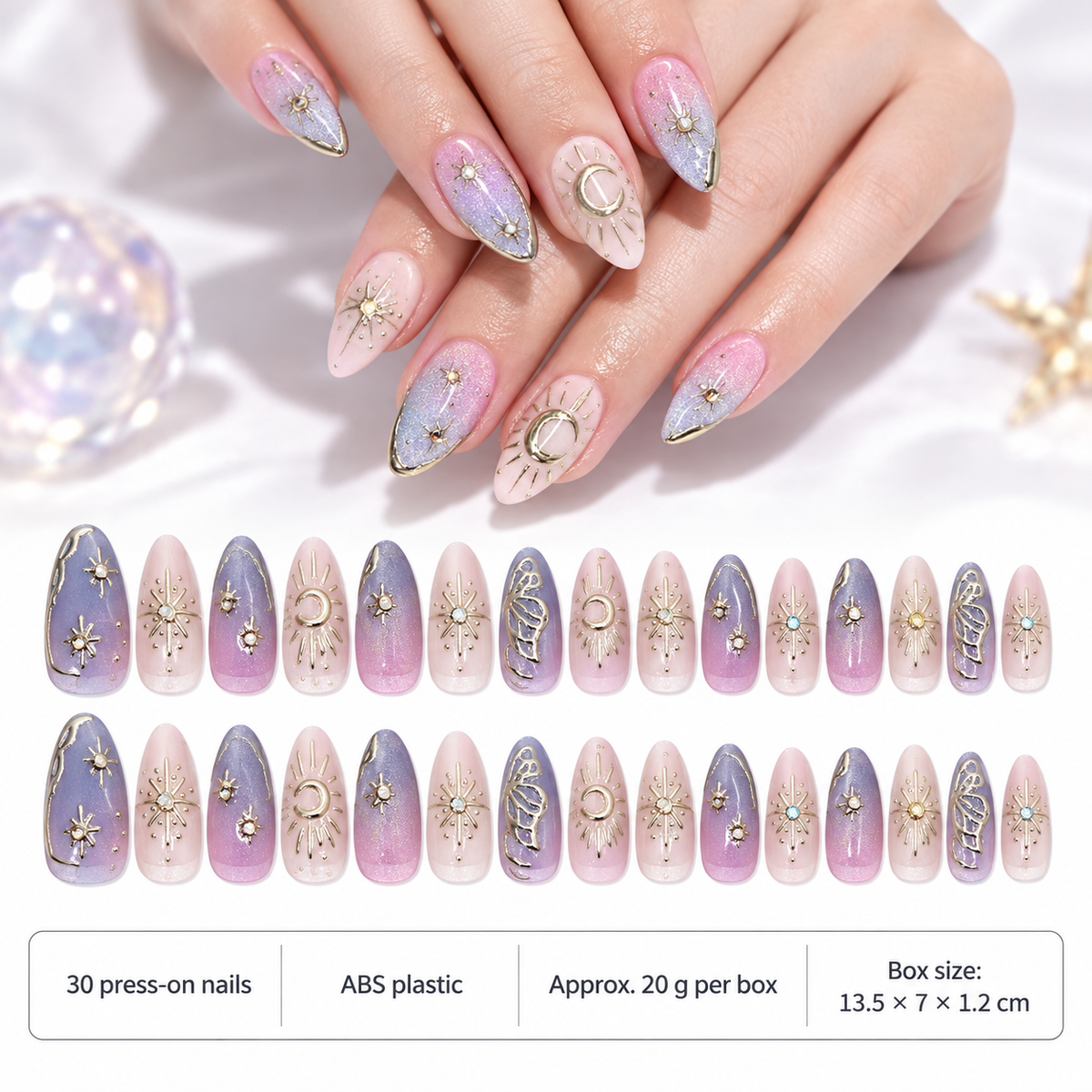 Misty Violet Celestial Gilded Cat Eye Press On Nail Set