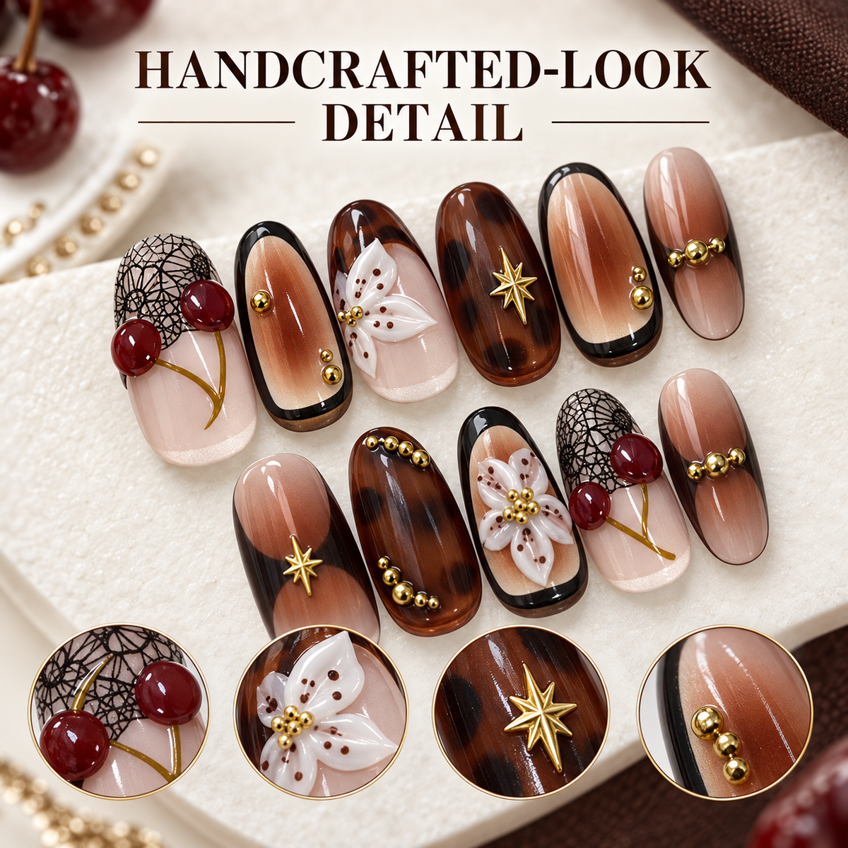 Shadow Floral Cherry French Press On Nails - image 5