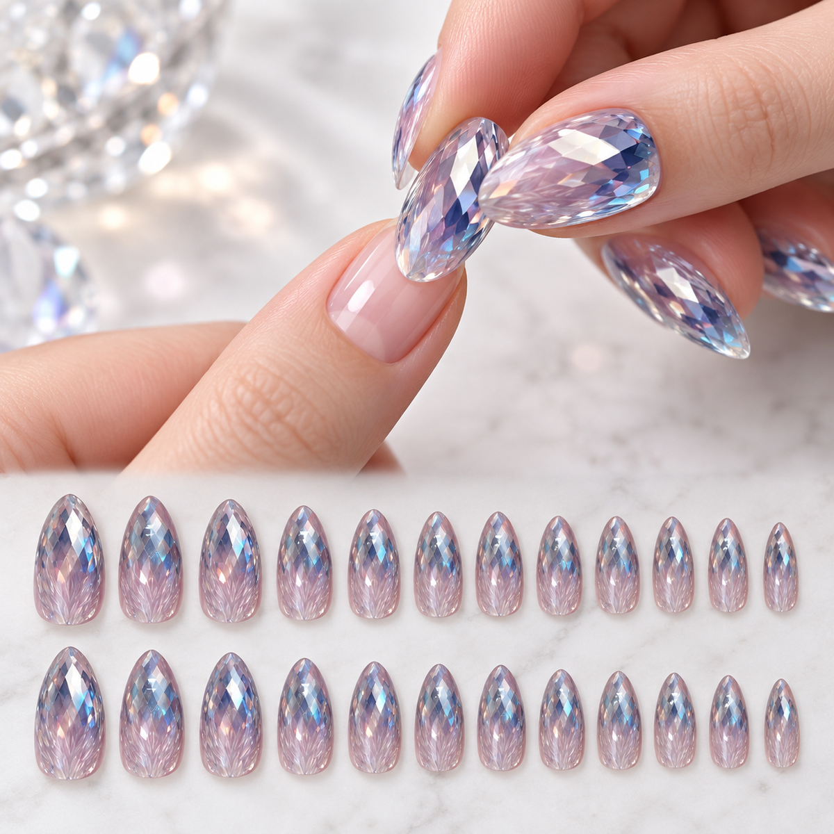 Dreamy Blue Cat Eye Geometric Press On Nail Set