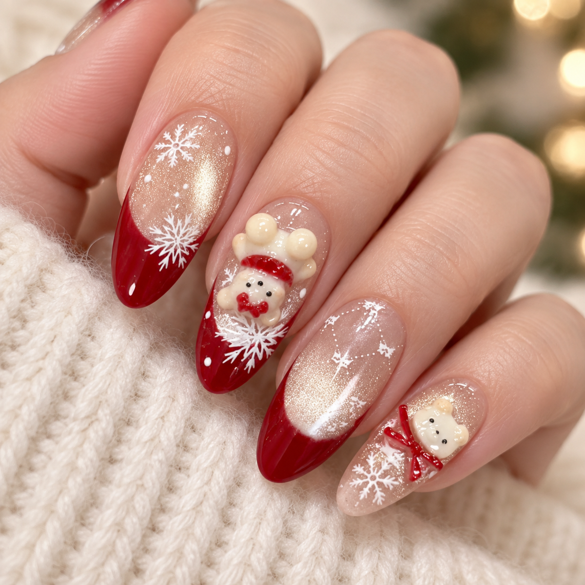 Creamy Apricot Christmas Teddy Cat Eye Press On Nail Set · mproduct-1ab49e510d83fd12ae11