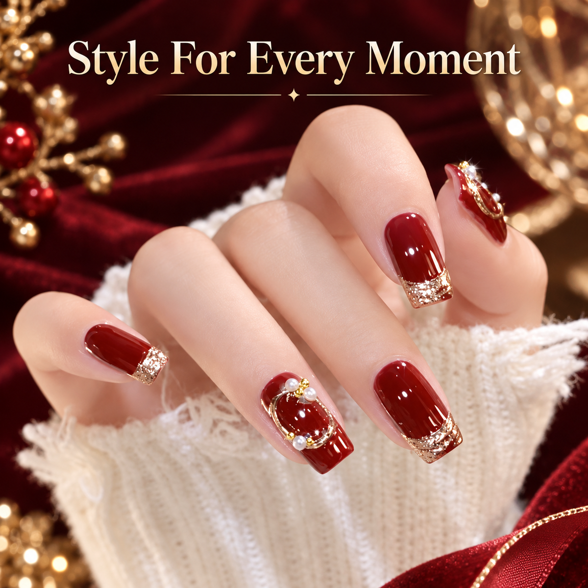 Wine Red Crystal New Year Press On Nails 24 Piece Set - image 5