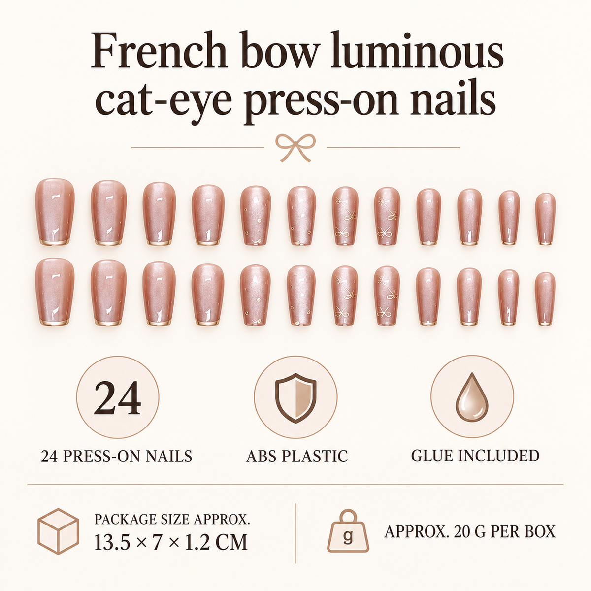 Luminous Bow Cat Eye French Press On Nail Set
