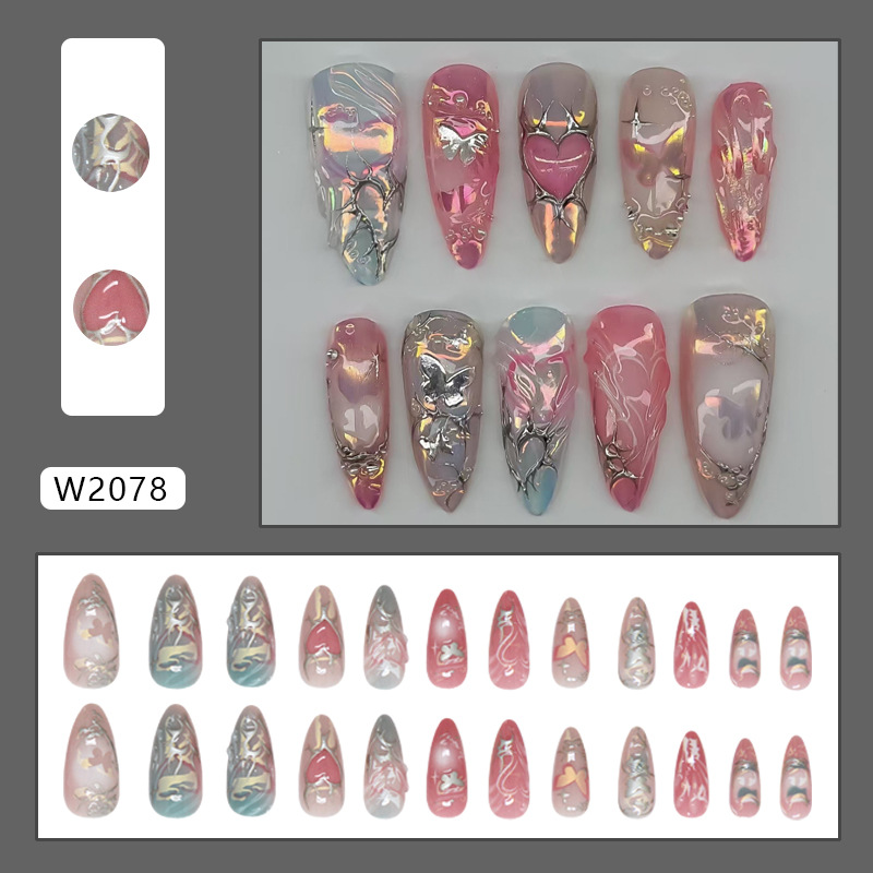 Silver Heart Gradient Metallic Press On Nails - image 6