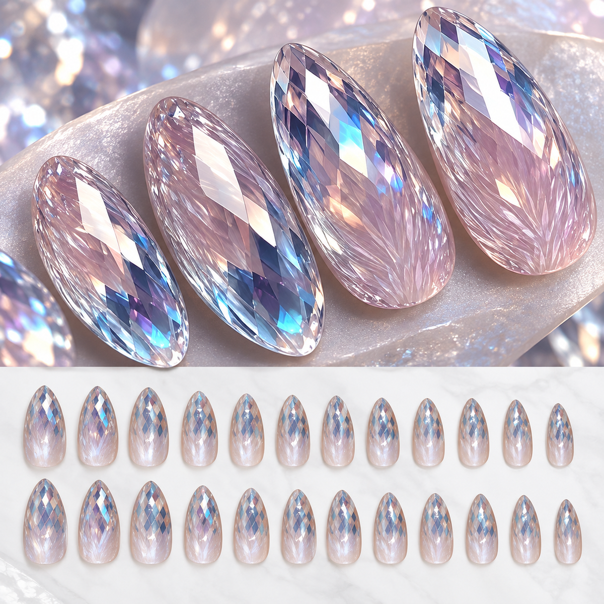 Dreamy Blue Cat Eye Geometric Press On Nail Set