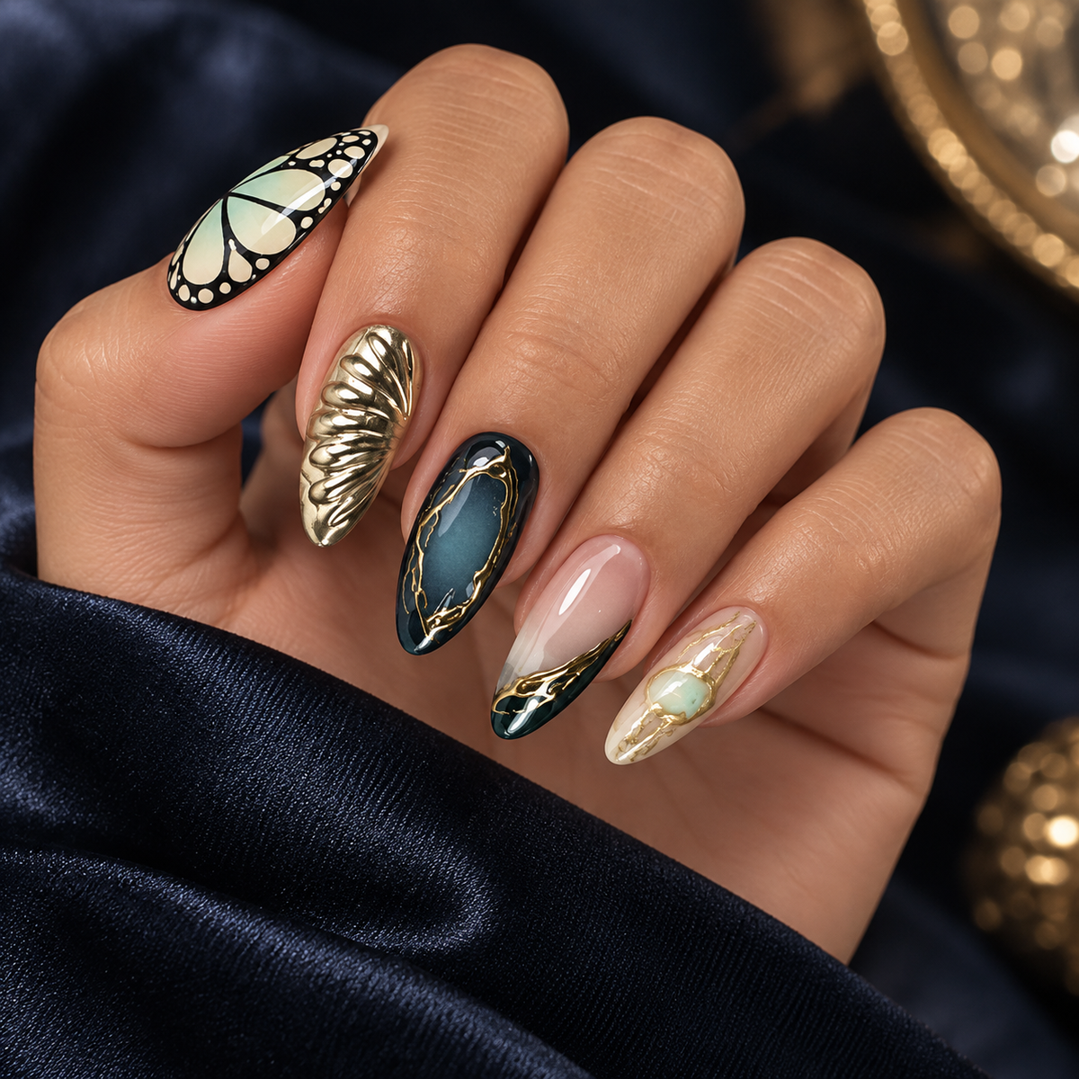 Midnight Galaxy Dark Wave French Press On Nail Set