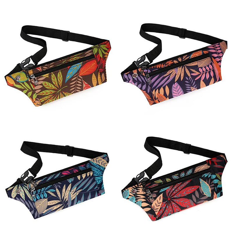 Colorful Nylon Waist Packs Leaf Print