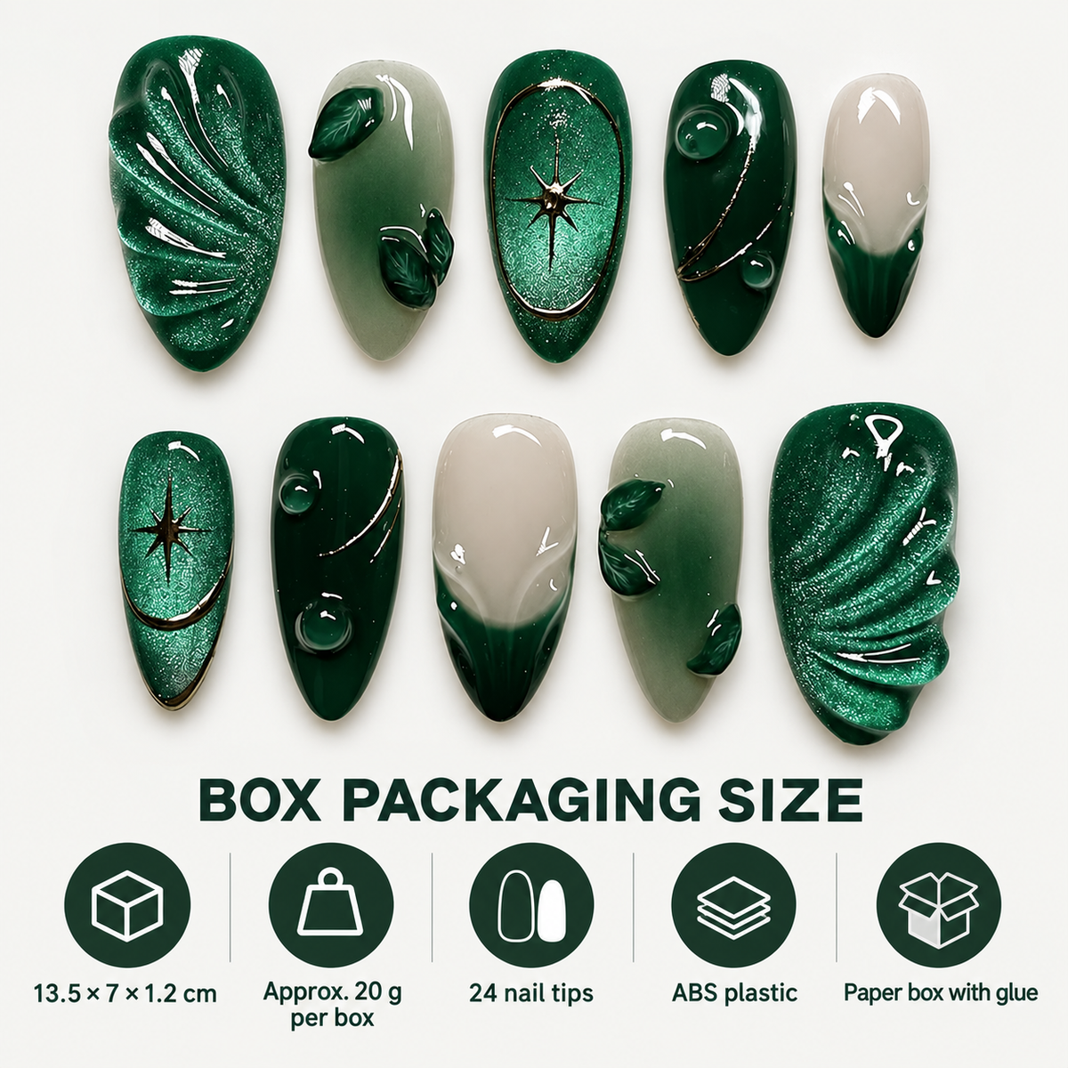 Green Ripple French Cat Eye Press On Nails 24 Piece Set - image 3