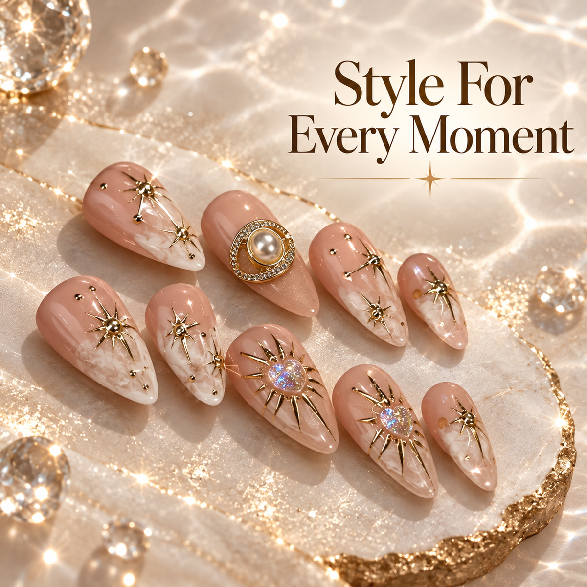 Water Starburst Shimmer Almond Press On Nails - replacement image 3