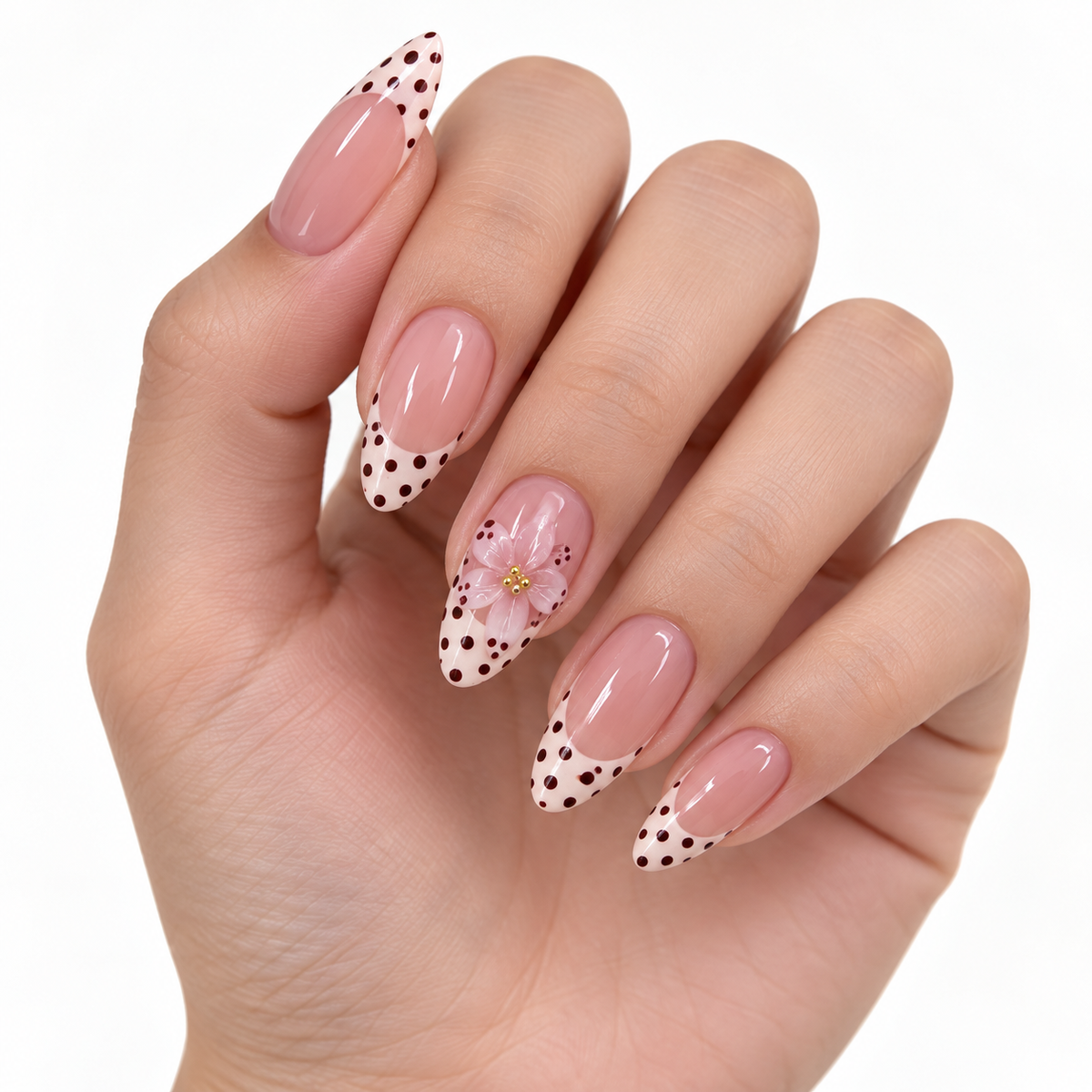 Matcha Polka Dot Floral Press On Nail Set