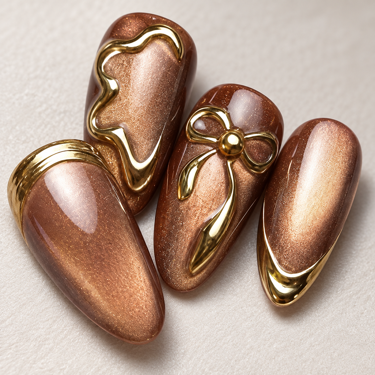 Gilded Mirage Cat Eye Bow Press On Nail Set