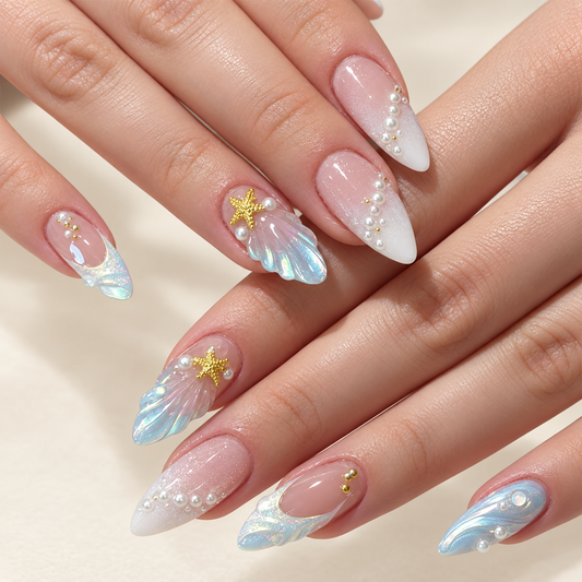 Ocean Mermaid Shell Star Press On Nails 24 Piece Set - replacement image 1