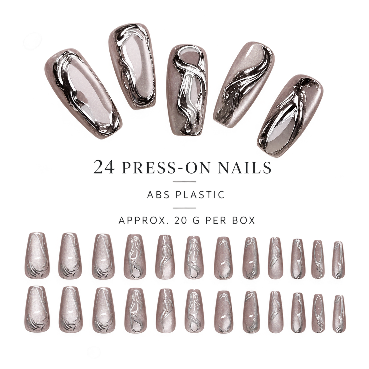 Metallic Silver Cat Eye Mercury Glass Press On Nail Set