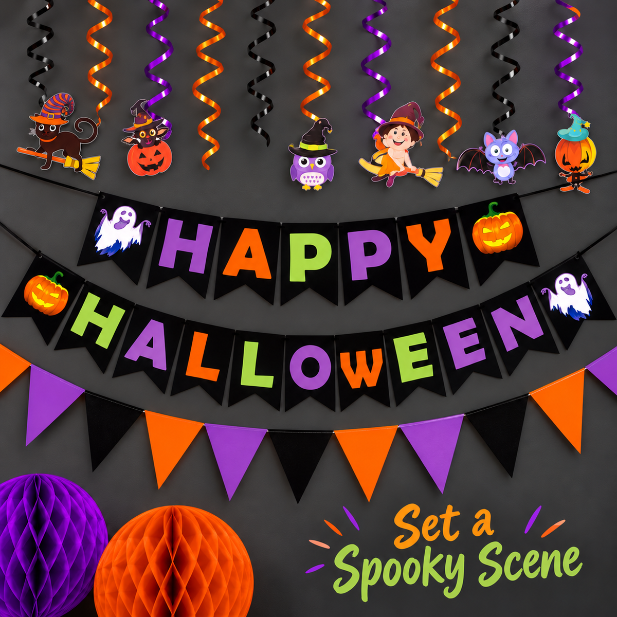 Halloween Party Decoration Set – Purple, Black & Orange 5