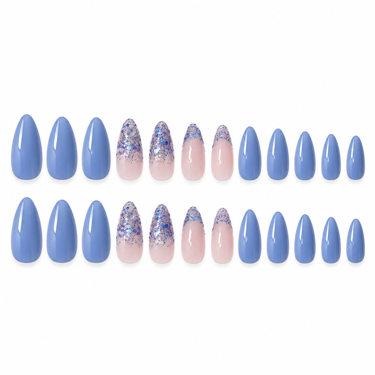 Lake Blue Glitter Almond Press On Nail Set