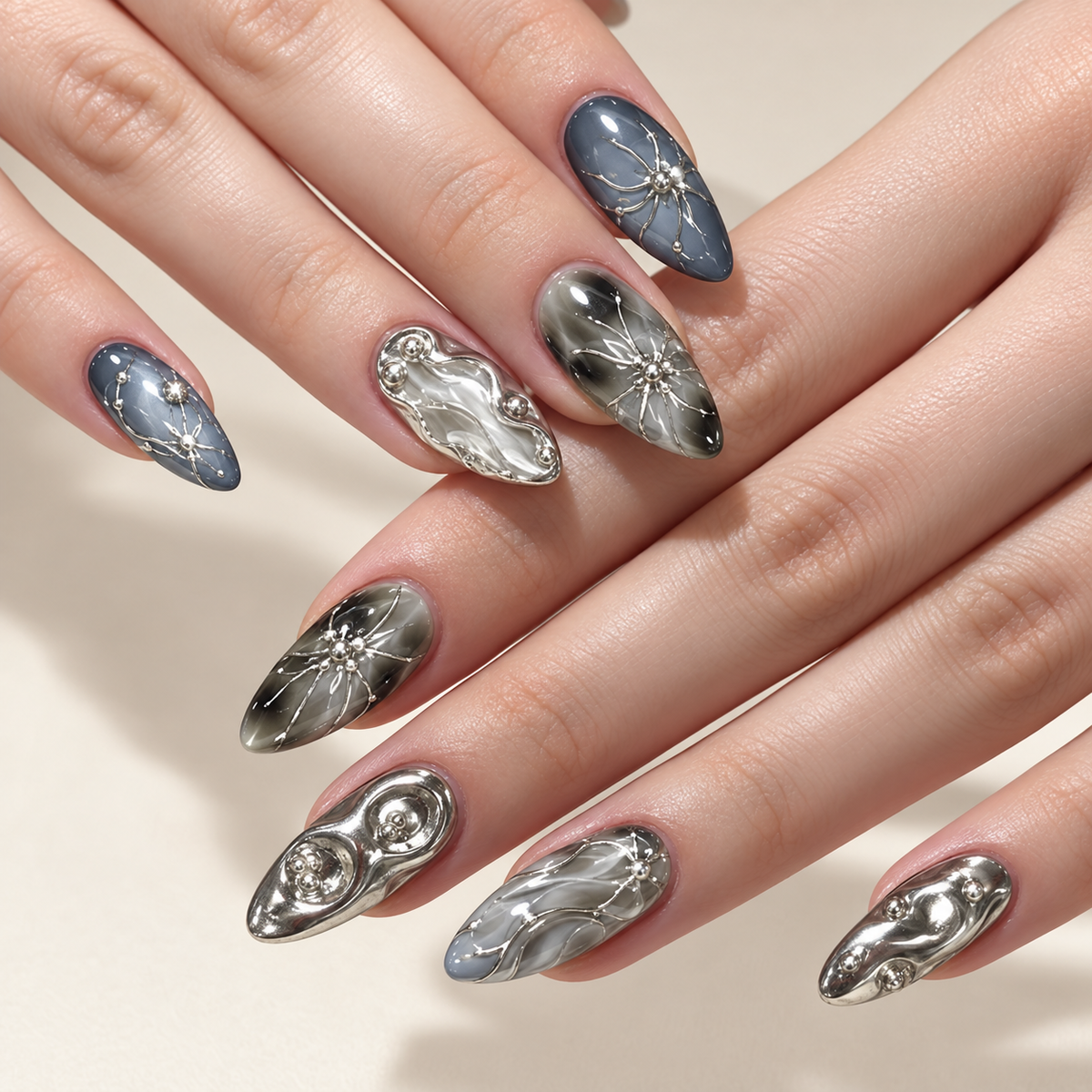 Dark Metallic Sparkle Almond Press On Nails 30 Piece Set - replacement image 1