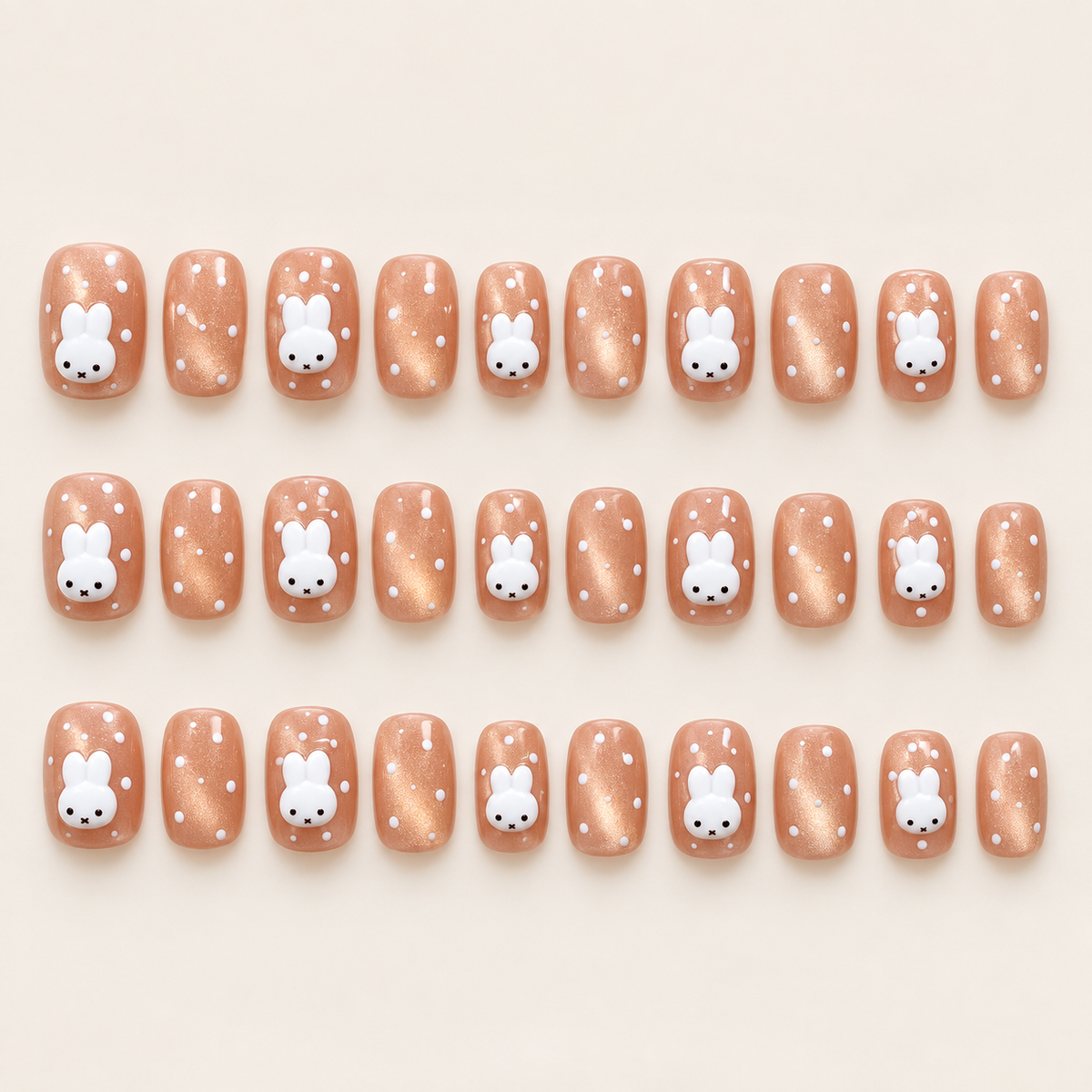 Creamy Bunny Polka Dot Cat Eye Press On Nail Set
