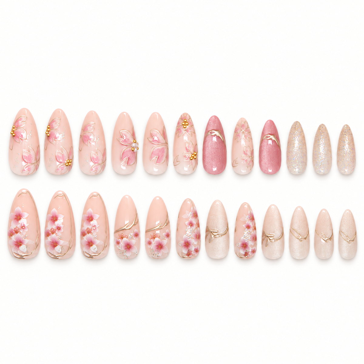 Cat Eye Gold Floral Almond Press On Nails - image 2