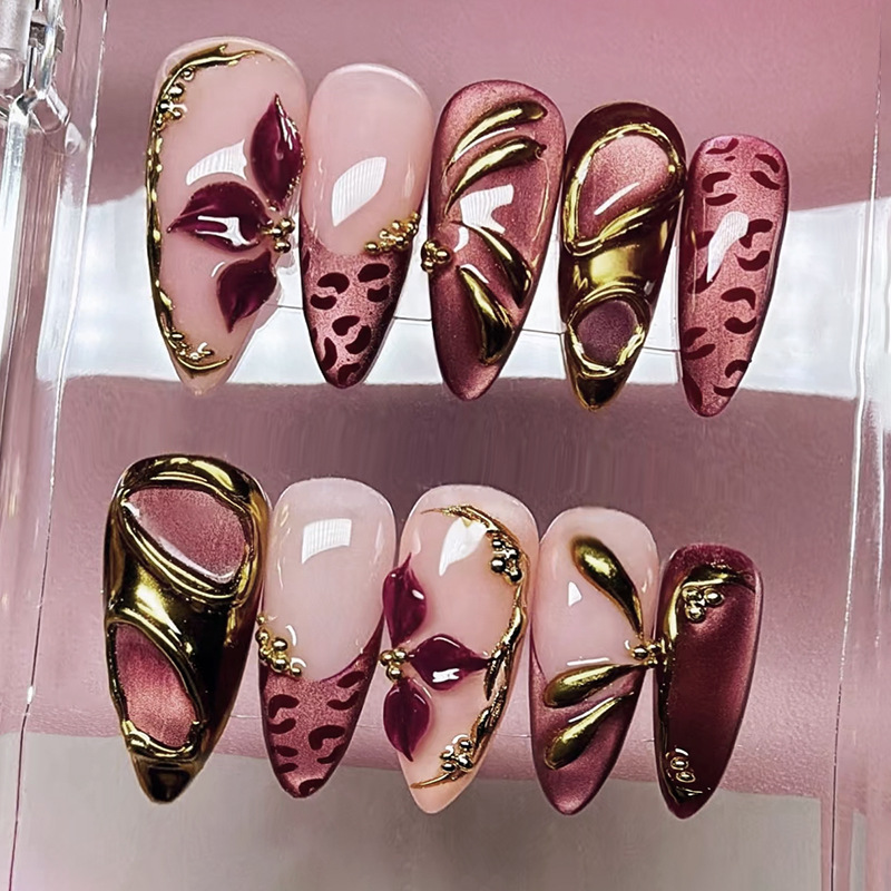 Vintage Leopard Floral Cat Eye Press On Nails - replacement image 2