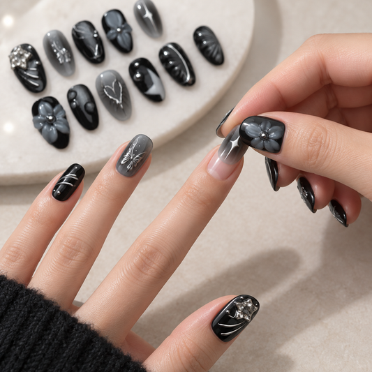 Midnight Garden Cat Eye Press On Nail Set