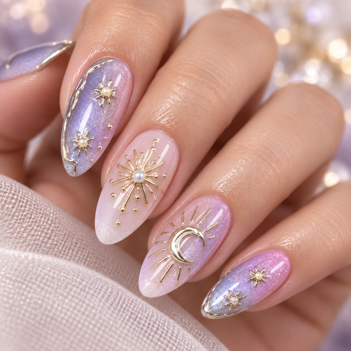 Misty Violet Celestial Gilded Cat Eye Press On Nail Set