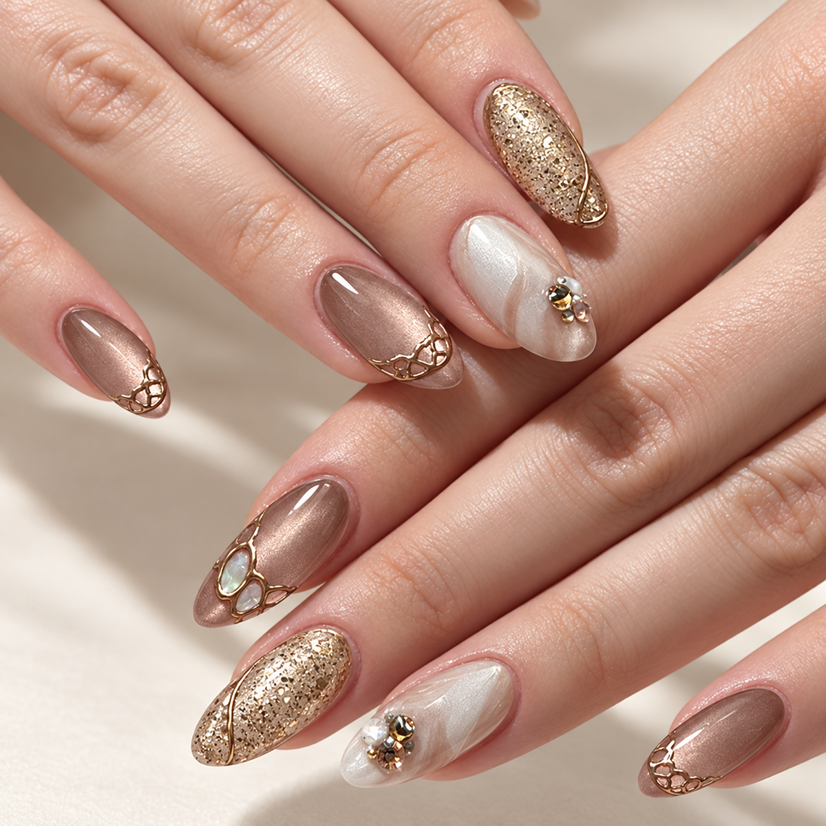 Autumn Letter Brown Cat Eye Press On Nails - image 1