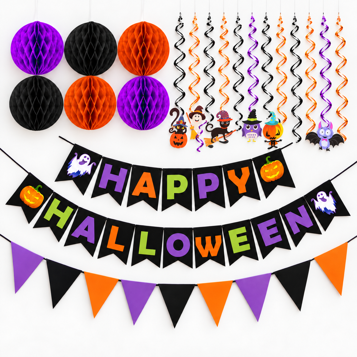 Halloween Party Decoration Set – Purple, Black & Orange