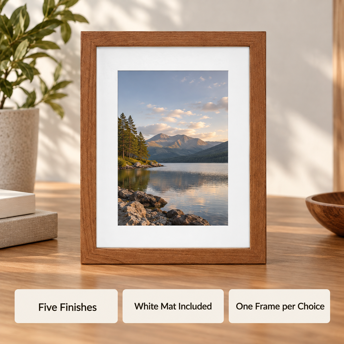 8 × 10 in Picture Frame with White Mat 8