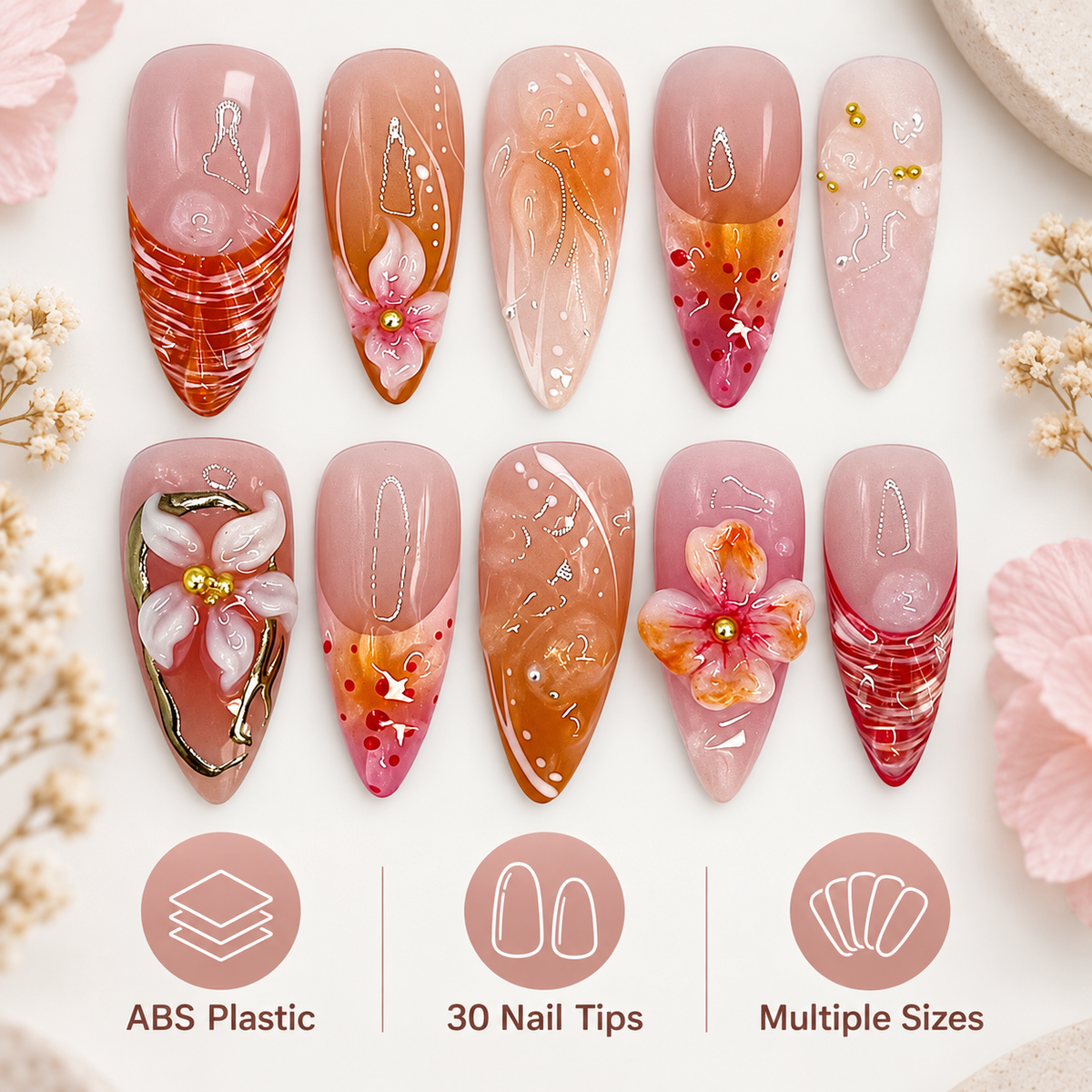 Pink Floral French Press On Nails 30 Piece Set - image 7