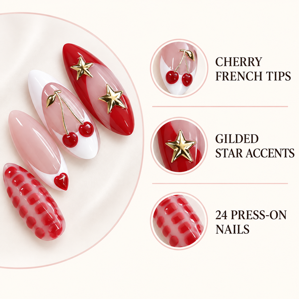 Gilded Star Cherry French Press On Nail Set image 7