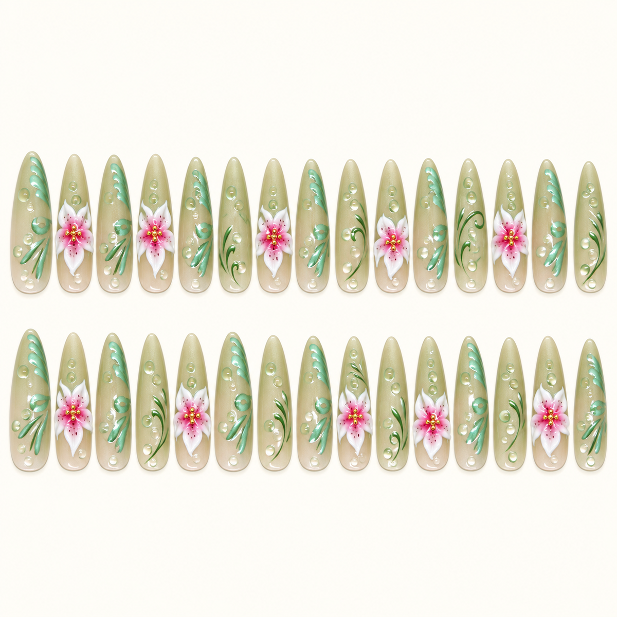 Iced Grape Cat Eye Floral Press On Nail Set