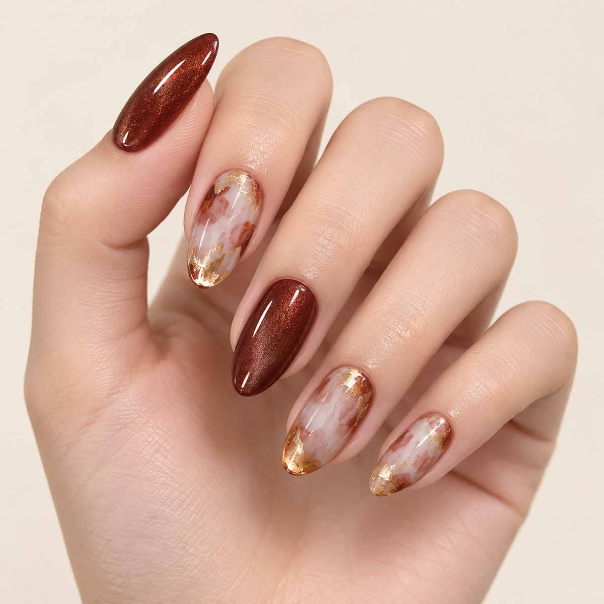 Amber Cat Eye Gold Foil Press On Nail Set product image 1