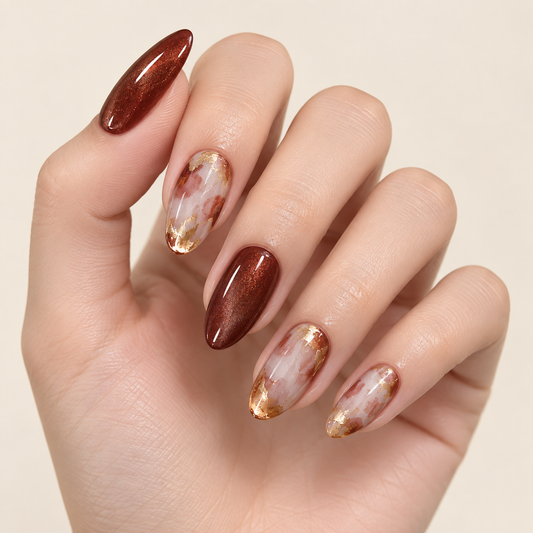 Amber Cat Eye Gold Foil Press On Nail Set product image 1