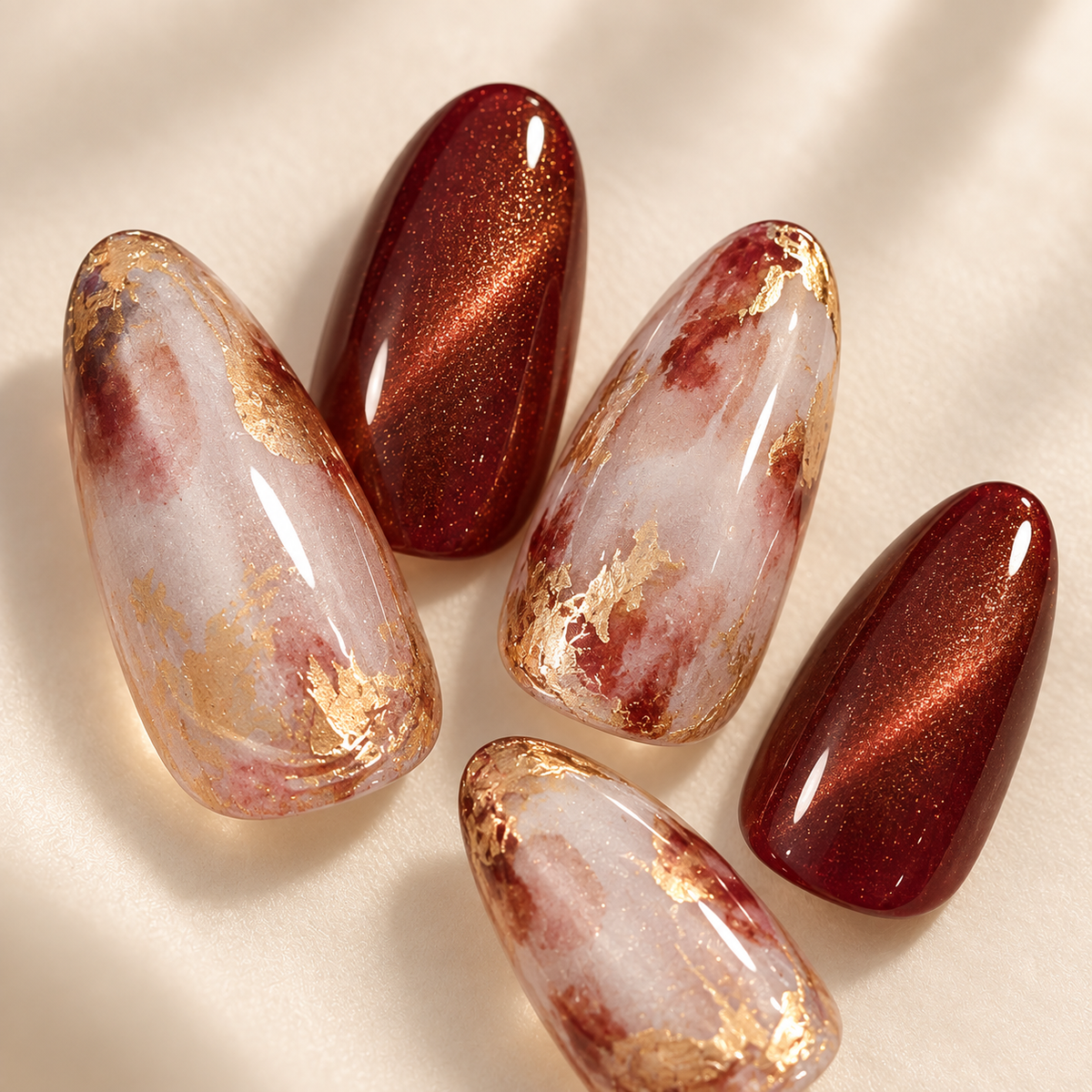 Amber Cat Eye Gold Foil Press On Nail Set product image 4