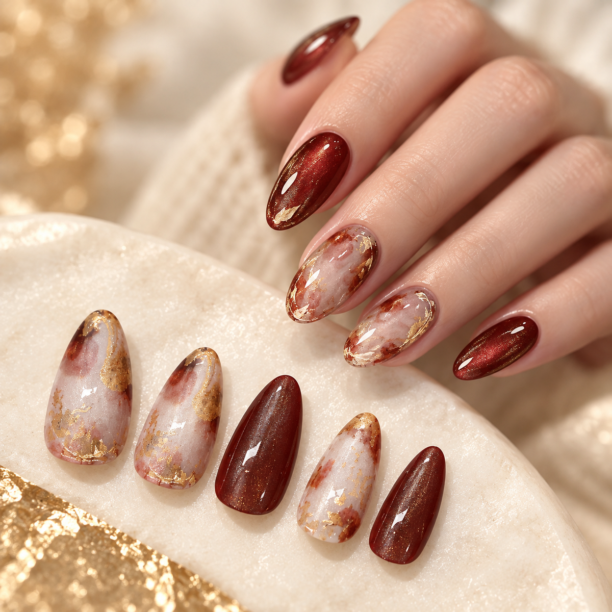 Amber Cat Eye Gold Foil Press On Nail Set product image 7