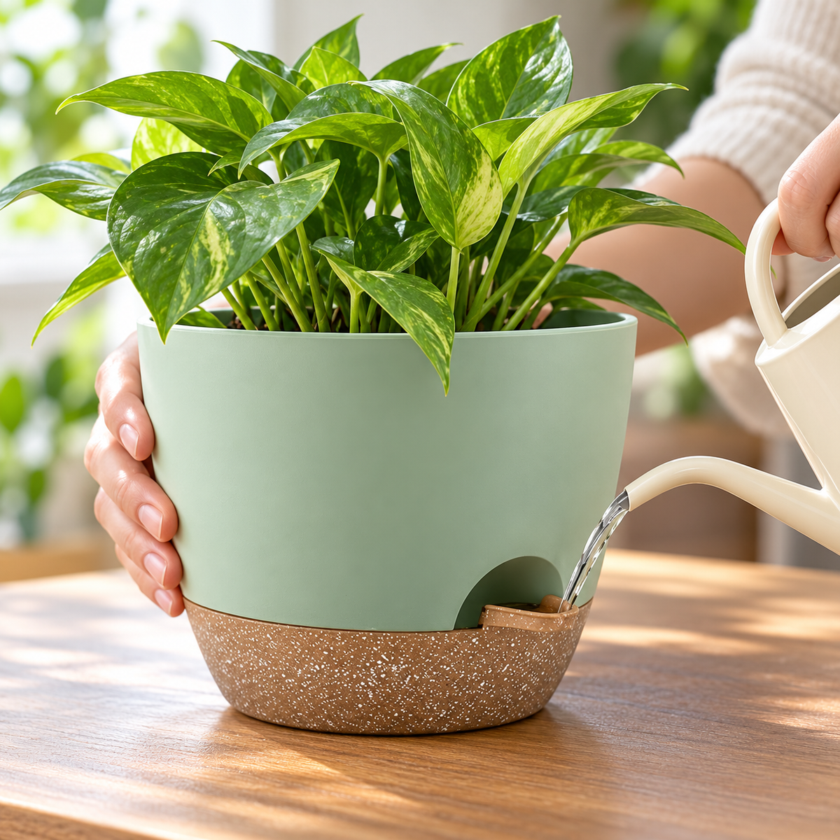 7-inch Green Side-Fill Self-Watering Planter 6