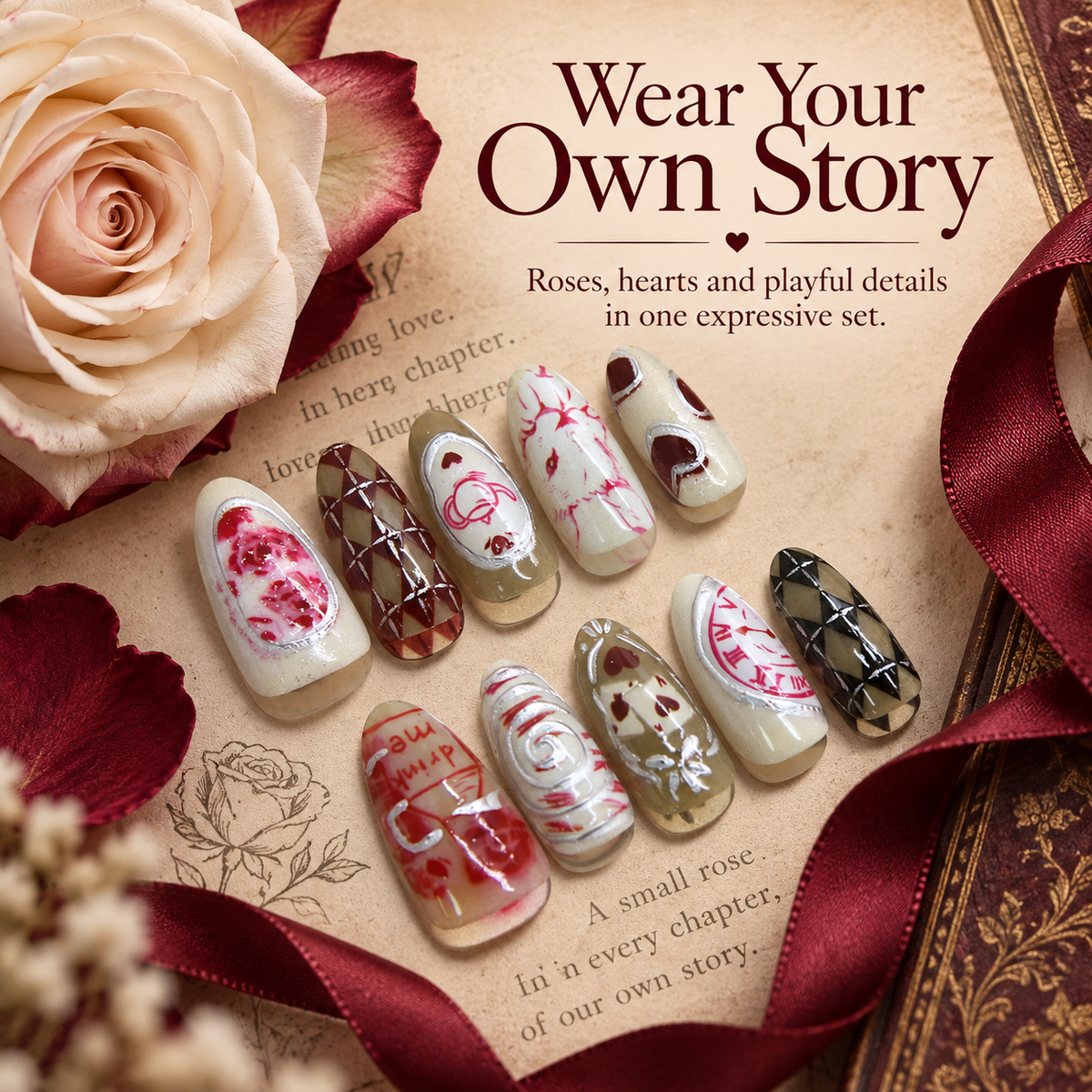 Dream Rose Heart Animal Press On Nails - image 6