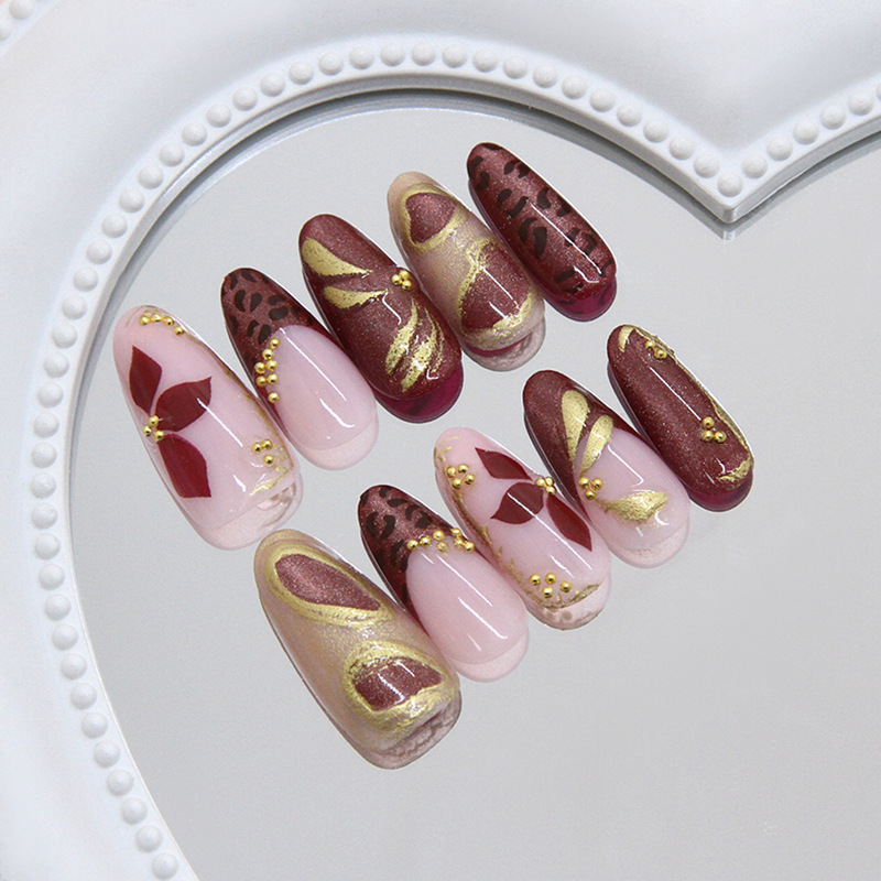Vintage Leopard Floral Cat Eye Press On Nails - replacement image 1