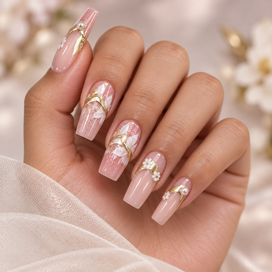 Gilded Magnolia French Pearl Press On Nail Set