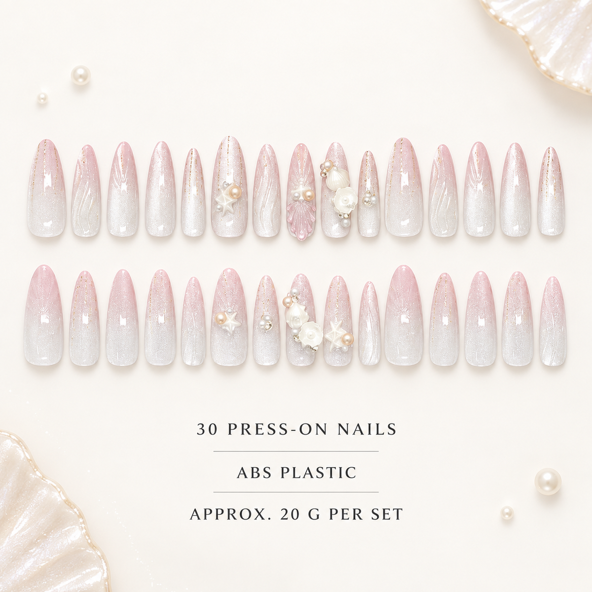 Icy Pink Seashell Cat Eye Press On Nail Set