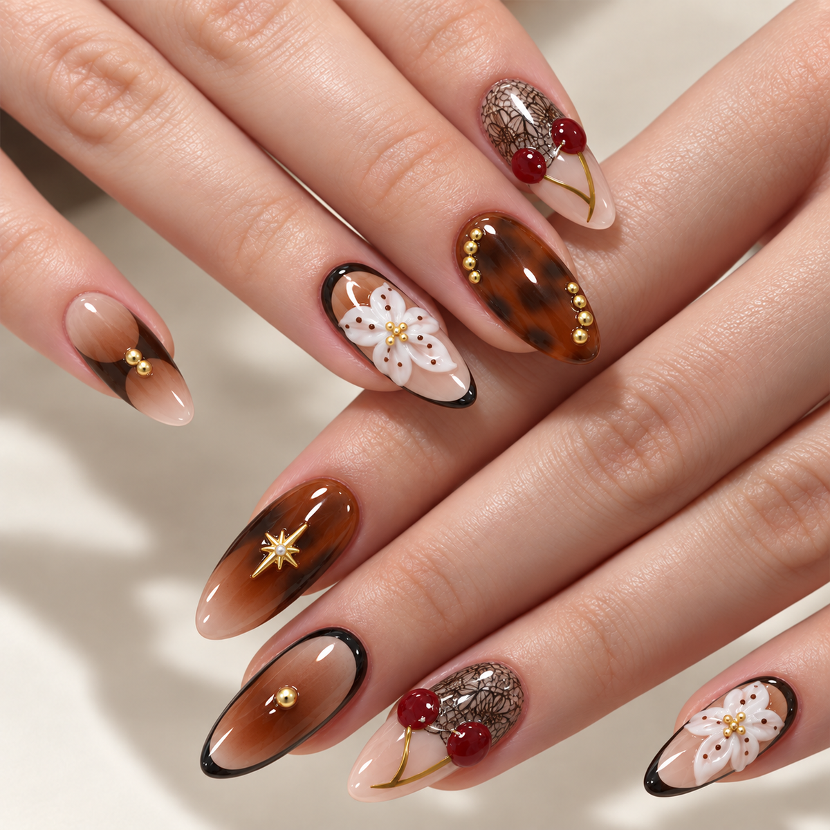 Shadow Floral Cherry French Press On Nails - image 1
