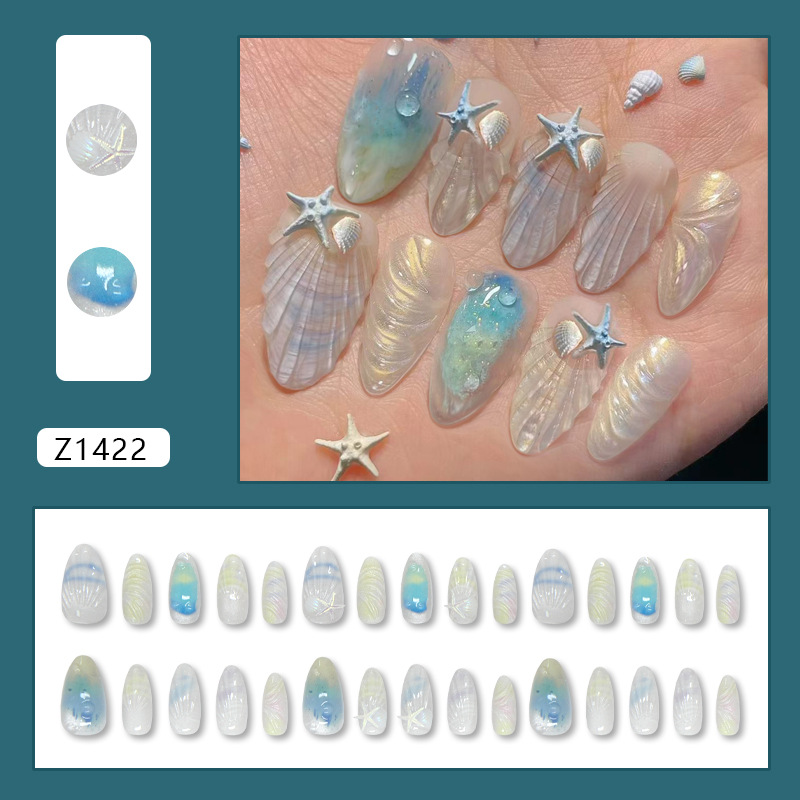 Beach Shell Starfish Cat Eye Press On Nails - image 6